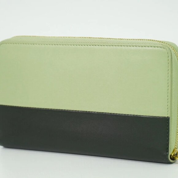 CELINE Leather Round Zip Wallet Light Green Dark Green Gold - Picture 5 of 10